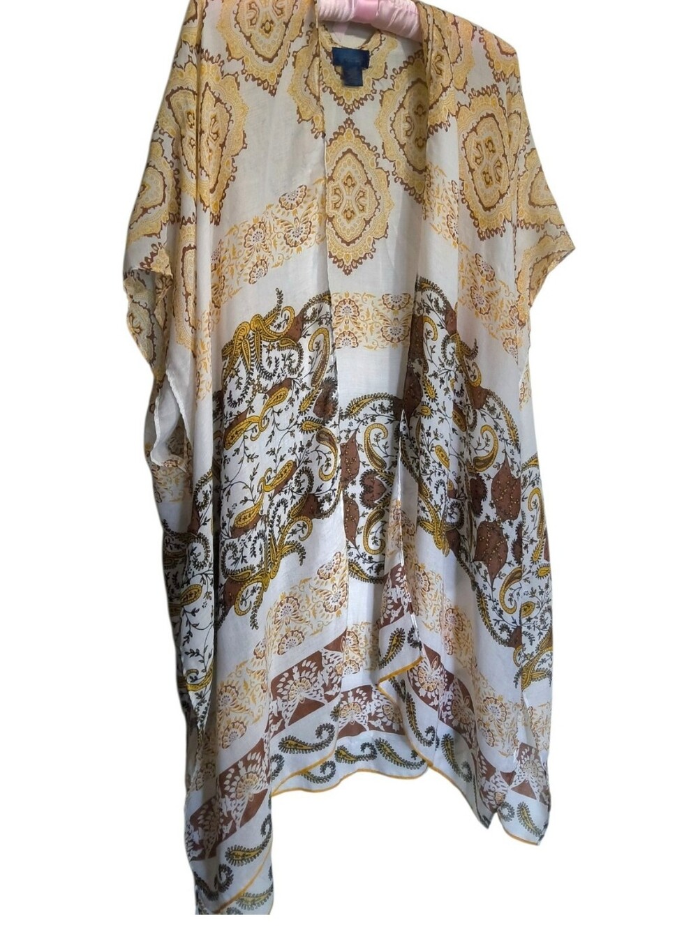 Rachel Roy Boho Paisley Medallion Kimono Duster - Yellow Brown White - One Size - Picture 2 of 5